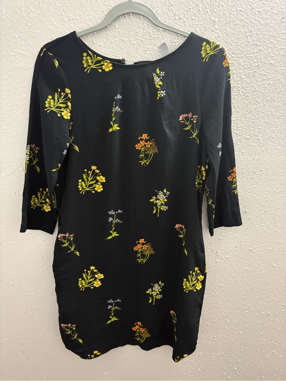 Black Floral Shift Dress with Yellow & Orange Accents